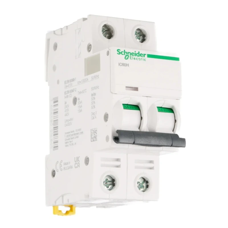 Schneider Electric Acti9 iC60H Miniature Circuit Breaker, 2-Pole, 6A, Type C, 12V-440V AC, 100V DC, Thermal A9F54206