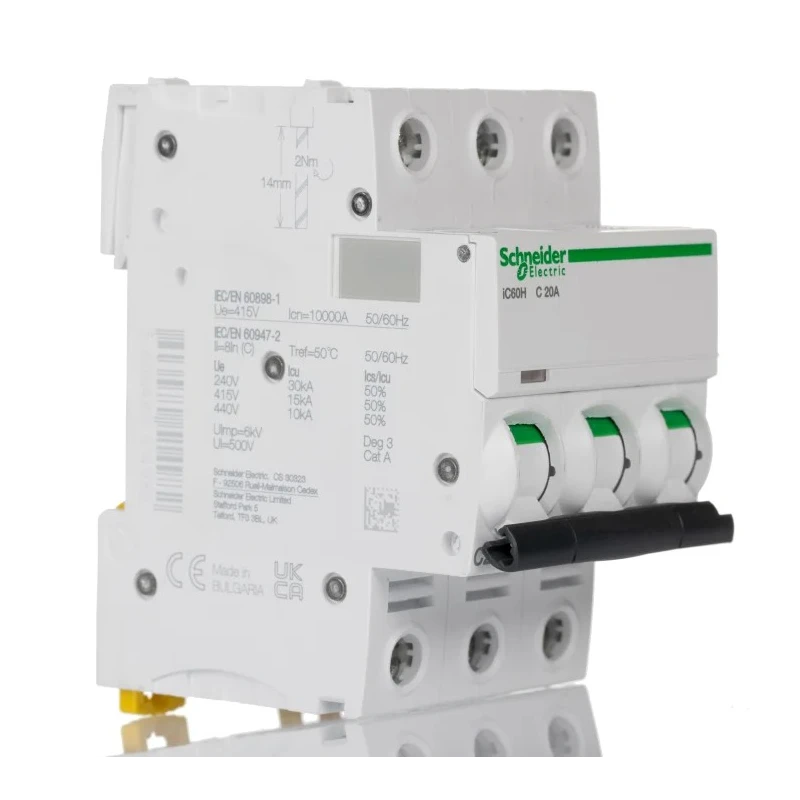 Schneider Electric Acti9 iC60H Miniature Circuit Breaker 3-Pole 20A Type C Thermal Magnetic Tripping A9F54320