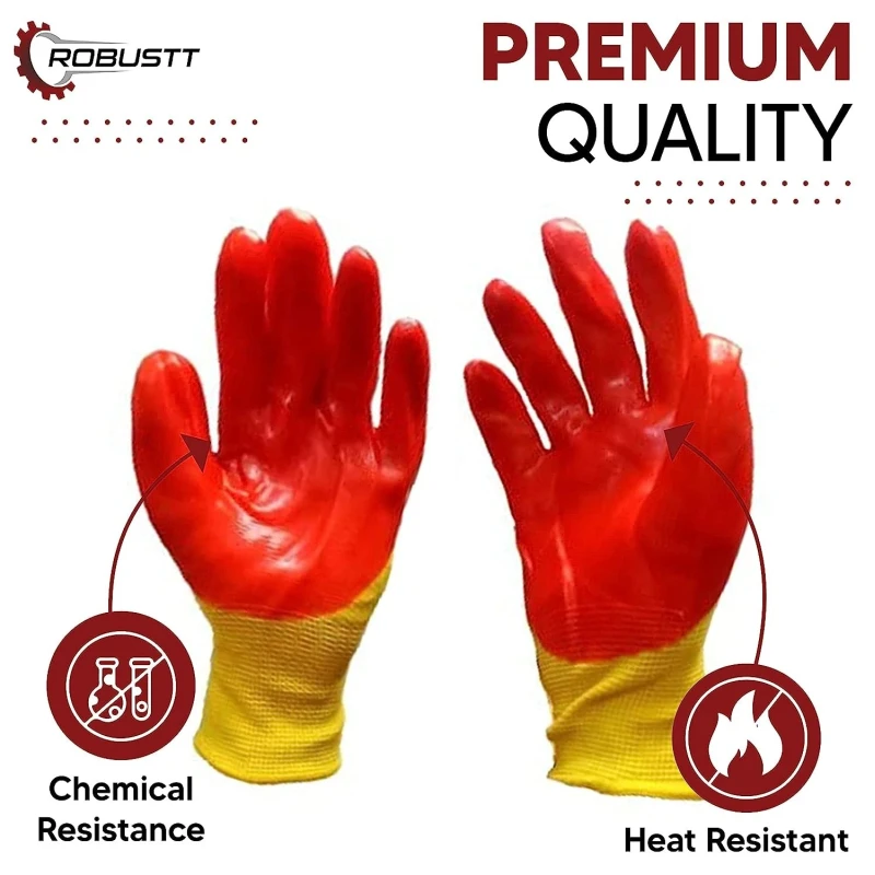Buy Robustt Yellow on Orange Nylon Nitrile Safety Gloves 5-Pack
