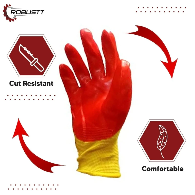 Buy Robustt Yellow on Orange Nylon Nitrile Safety Gloves 5-Pack