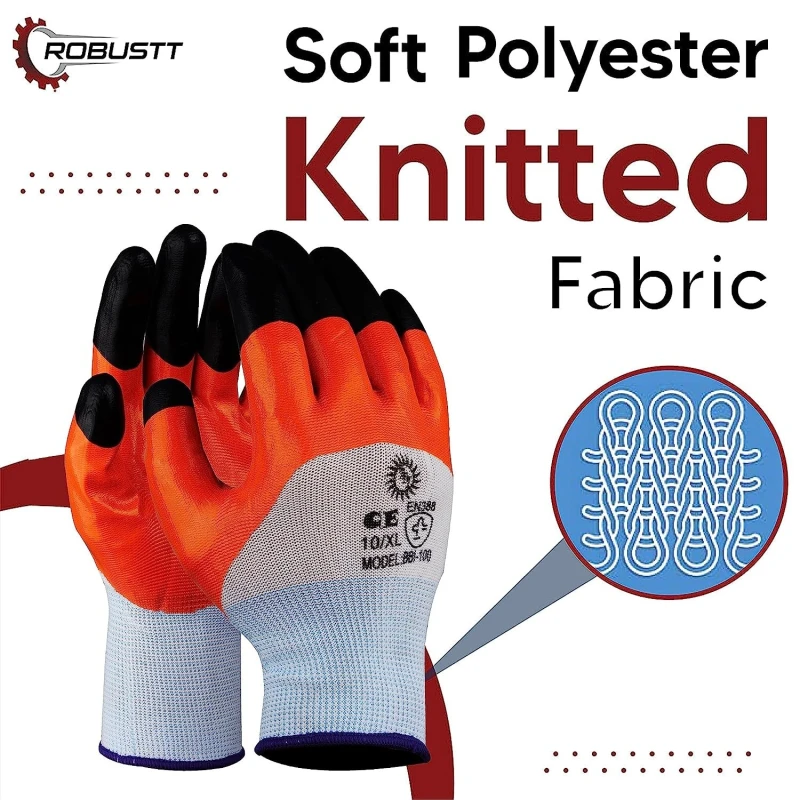 Buy Robustt Multicolor Nylon Nitrile Safety Hand Gloves Online