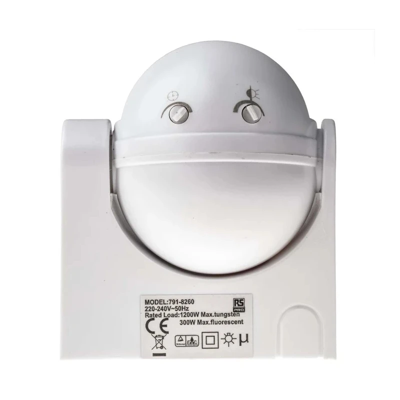 RS PRO PIR Motion Detector PIR Sensor 220-240 V AC 1.5 kW Power Consumption 450 mW 12 m Range 791-8260