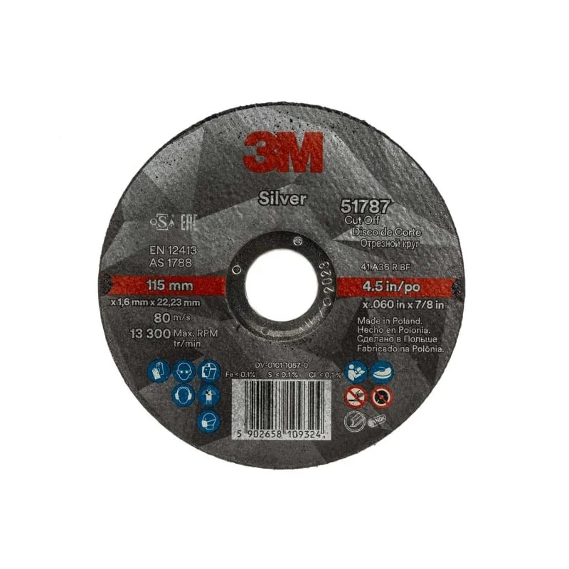 3M Abrasive Wheel Silver Series Aluminium Oxide Medium Grade 115 mm Diameter P80 Grit 51787
