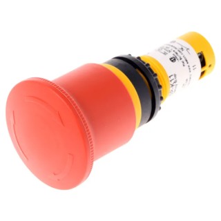 Eaton C22-PVT Series Twist Release Emergency Stop Push Button, Panel Mount, 22 mm Cutout, 1 NO/1 NC 121610 C22-PVT45P-K11