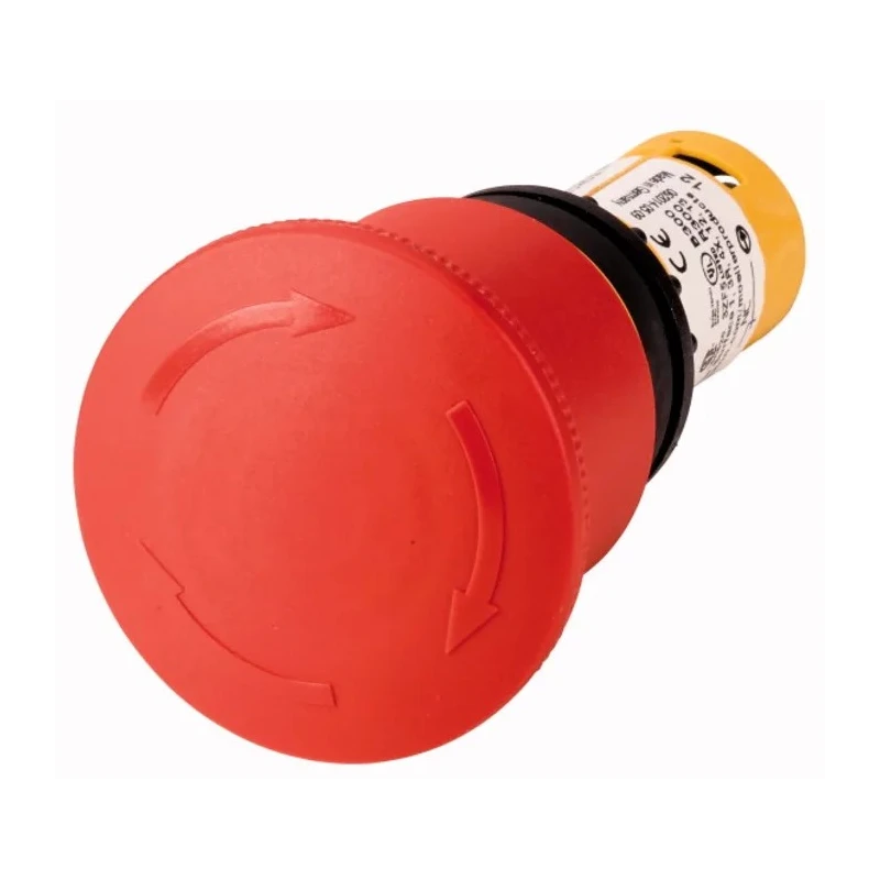 Eaton C22-PVT Series Twist Release Emergency Stop Push Button, Panel Mount, 22 mm Cutout, 1 NO/1 NC 121610 C22-PVT45P-K11