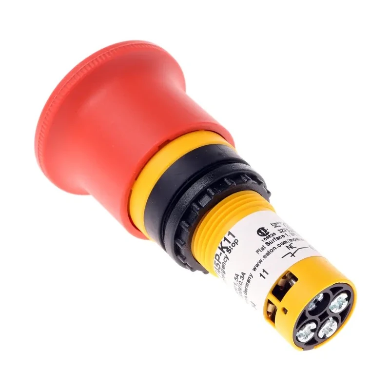 Eaton C22-PVT Series Twist Release Emergency Stop Push Button, Panel Mount, 22 mm Cutout, 1 NO/1 NC 121610 C22-PVT45P-K11