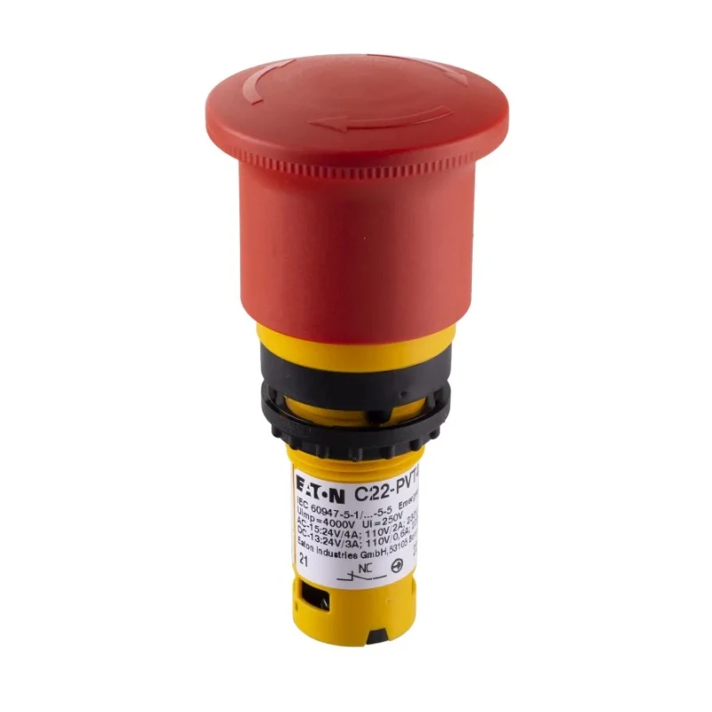 Eaton Compact Emergency Stop Push Button Panel Mount 22mm Cutout 2 NC IP66 IP67 IP69 C22-PVT45P-K02 121611 C22-PVT45P-K02