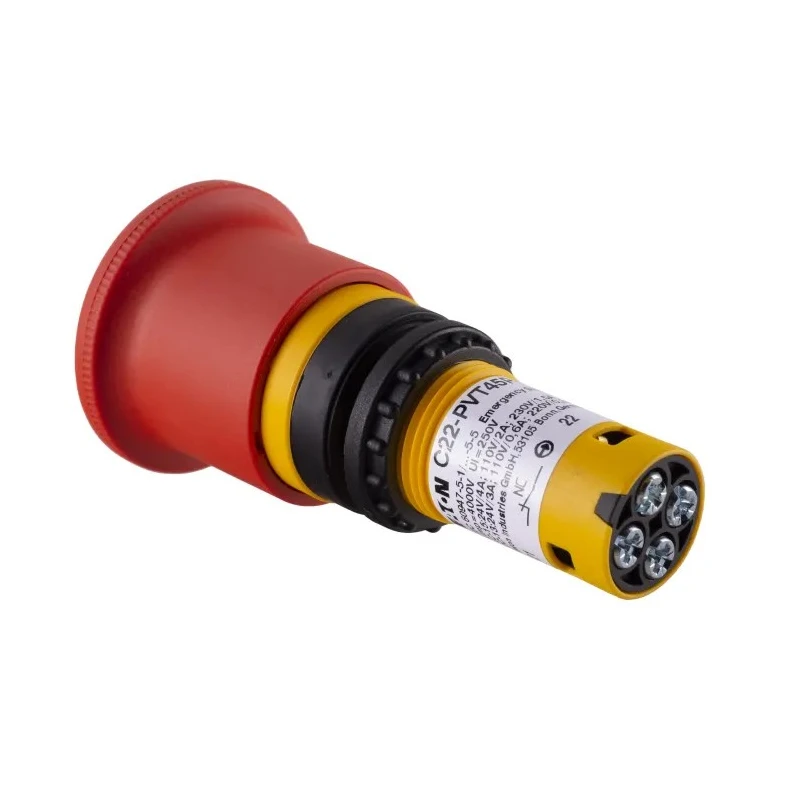 Eaton Compact Emergency Stop Push Button Panel Mount 22mm Cutout 2 NC IP66 IP67 IP69 C22-PVT45P-K02 121611 C22-PVT45P-K02