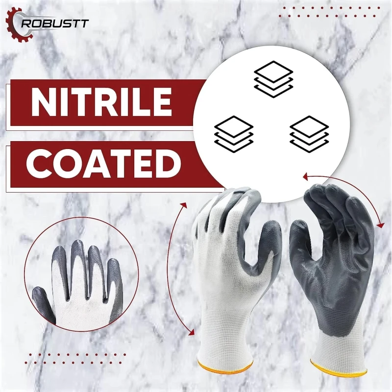 Buy Robustt White on Grey Nylon Nitrile Gloves - Pack of 50