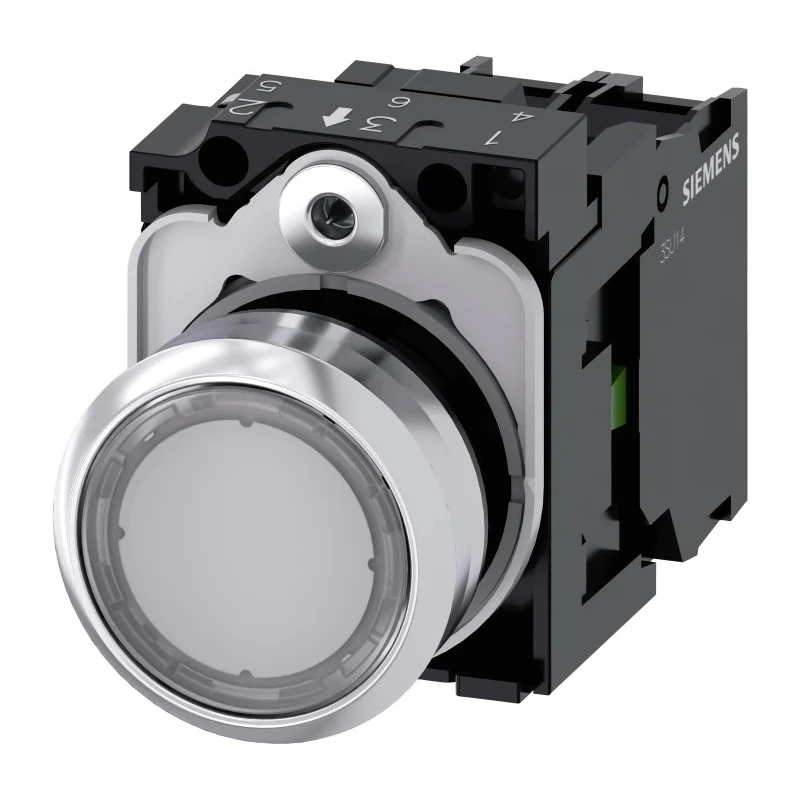 Siemens SIRIUS ACT 3SU11 Series Illuminated Push Button Complete Unit Panel Mount 22 mm Cutout Clear SPST 3SU1152-0AB70-1BA0
