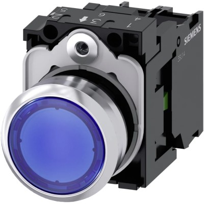 Siemens SIRIUS ACT Illuminated Push Button Complete Unit, Panel Mount, 22 mm Cutout Diameter, Blue, SPST 3SU1152-0AB50-1BA0