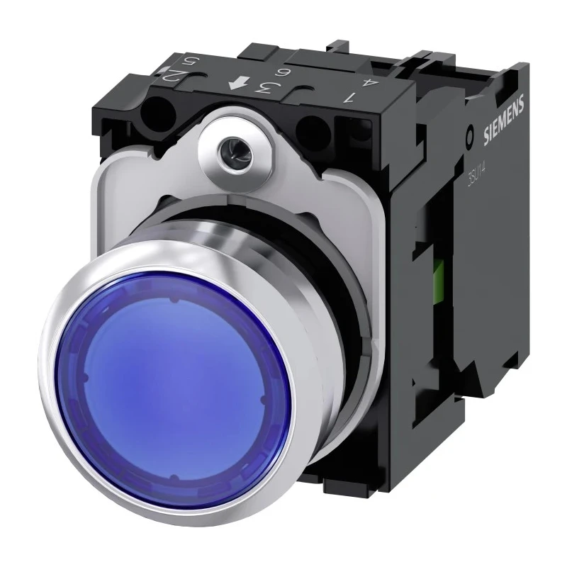 Siemens SIRIUS ACT Illuminated Push Button Complete Unit, Panel Mount, 22 mm Cutout Diameter, Blue, SPST 3SU1152-0AB50-1BA0