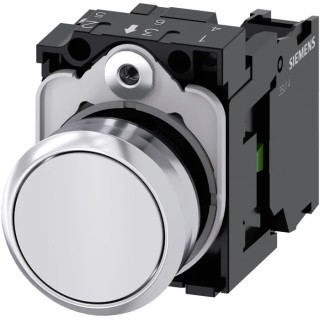 Siemens SIRIUS ACT 3SU11 Series Push Button Complete Unit Panel Mount 22mm Cutout White SPST IP66 IP67 3SU1150-0AB60-1BA0