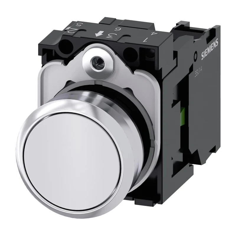 Siemens SIRIUS ACT 3SU11 Series Push Button Complete Unit Panel Mount 22mm Cutout White SPST IP66 IP67 3SU1150-0AB60-1BA0