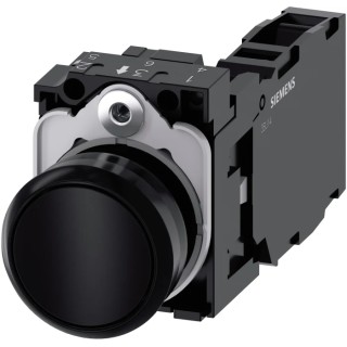 Siemens SIRIUS ACT 3SU11 Series Push Button Complete Unit, Panel Mount, 22 mm Cutout, Black, SPDT, IP66 3SU1100-0AB10-1FA0