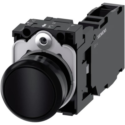 Siemens SIRIUS ACT 3SU11 Series Push Button Complete Unit, Panel Mount, 22 mm Cutout, Black, SPDT, IP66 3SU1100-0AB10-1FA0
