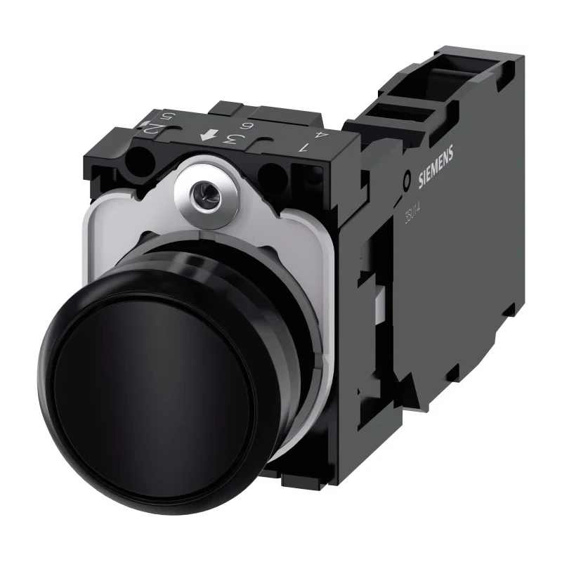Siemens SIRIUS ACT 3SU11 Series Push Button Complete Unit, Panel Mount, 22 mm Cutout, Black, SPDT, IP66 3SU1100-0AB10-1FA0