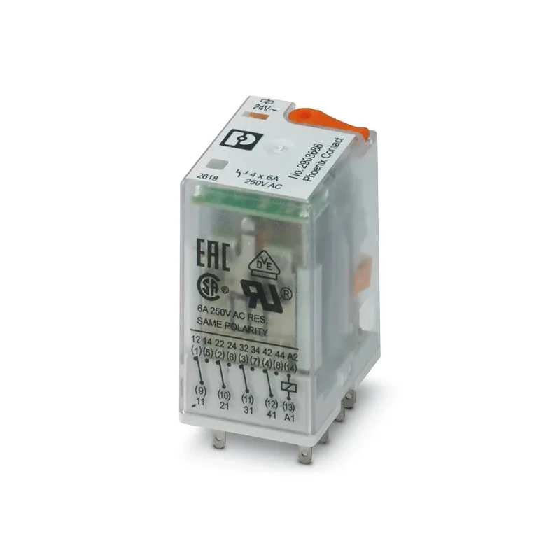 Phoenix Contact PCB Relay 4PDT 24V AC Coil Voltage 5mA Switching Current Silver Alloy Contacts 2903686