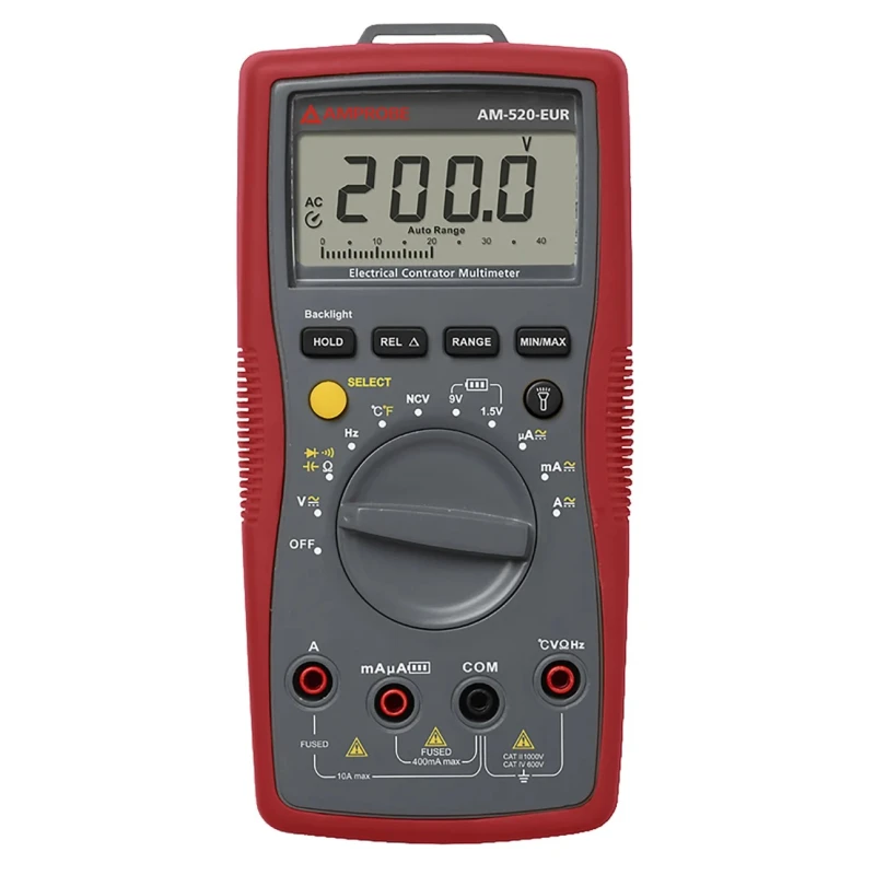Amprobe Handheld Digital Multimeter with LCD Display AC/DC Voltage, Current, Resistance, Capacitance, Temperature AM-520-EUR