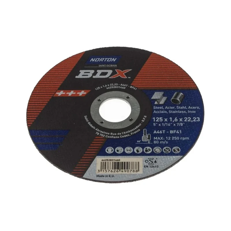 Norton Aluminium Oxide Abrasive Cutting Disc 125 mm Diameter Coarse Grade P46 Grit 66252831460
