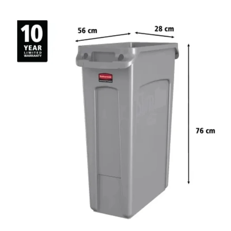Rubbermaid Commercial Products Polyethylene Slim Jim Waste Bin 87L Grey FG354060GRAY