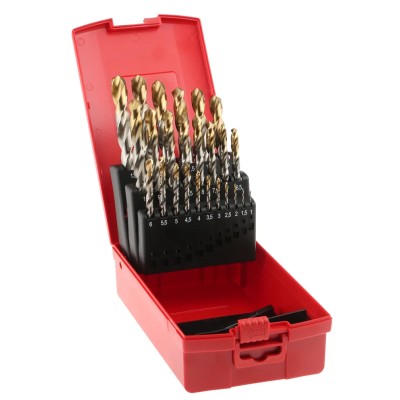 Dormer 25-Piece High Speed Steel Tin Twist Drill Bit Set for Multi-Material, 1 mm Min, 13 mm Max A095204