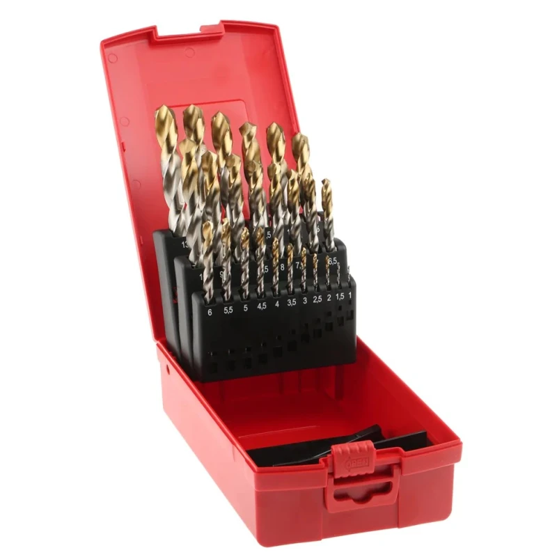 Dormer 25-Piece High Speed Steel Tin Twist Drill Bit Set for Multi-Material, 1 mm Min, 13 mm Max A095204