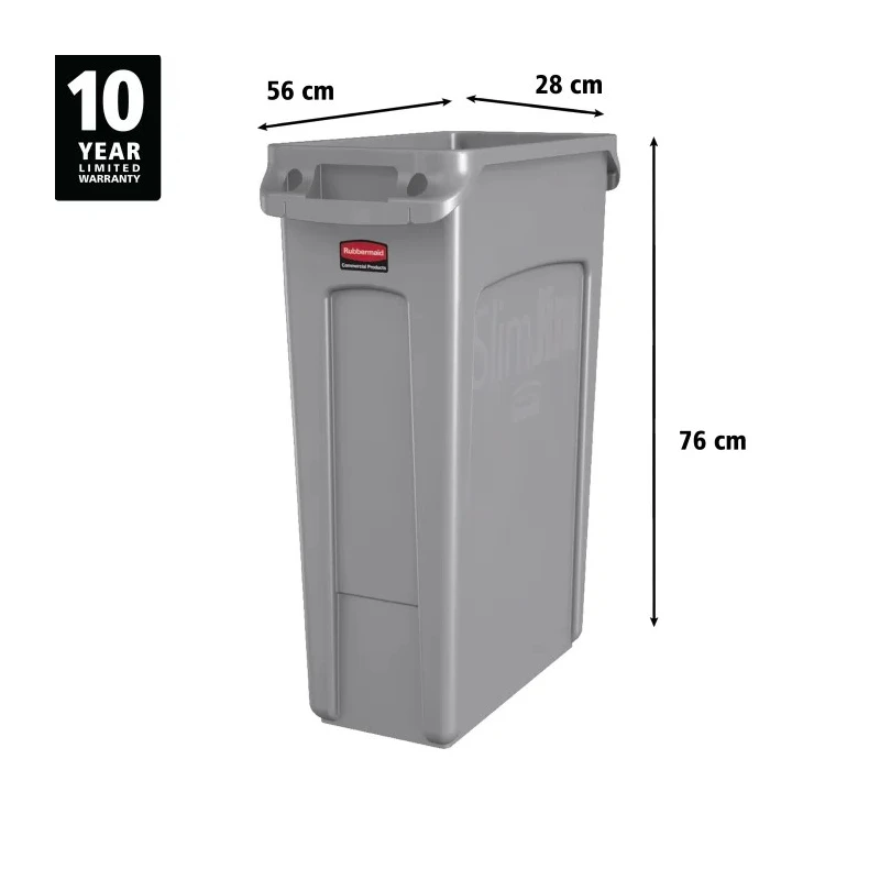 Rubbermaid Commercial Products Polyethylene Slim Jim Waste Bin 87L Grey FG354060GRAY