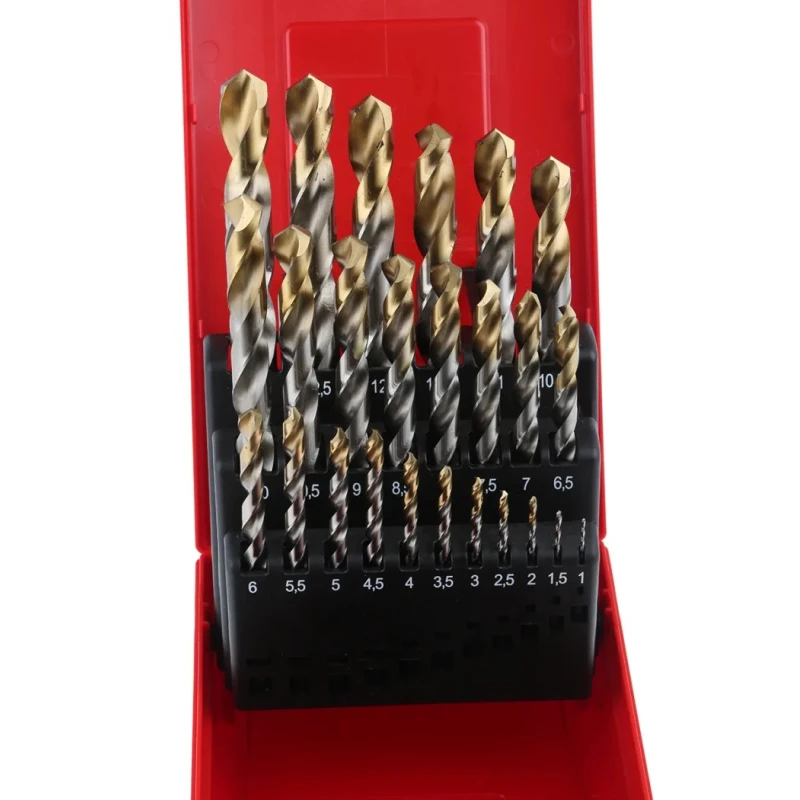Dormer 25-Piece High Speed Steel Tin Twist Drill Bit Set for Multi-Material, 1 mm Min, 13 mm Max A095204
