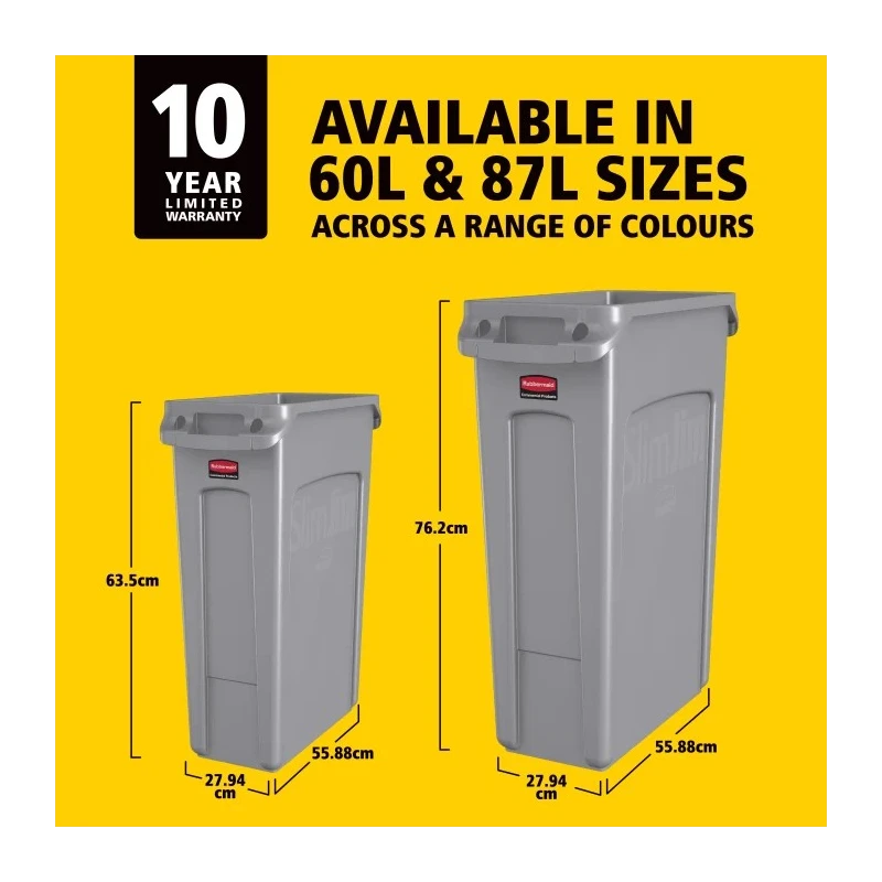 Rubbermaid Commercial Products Polyethylene Slim Jim Waste Bin 87L Grey FG354060GRAY