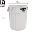 Rubbermaid Commercial Products White Polyethylene Waste Bin 121L Capacity FG263200WHT