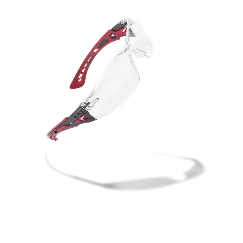 Bolle Safety RUSH+ Safety Glasses with Anti-Scratch and Anti-Fog Coating, Clear Polycarbonate Lens, Grey and Black RUSHPPSI