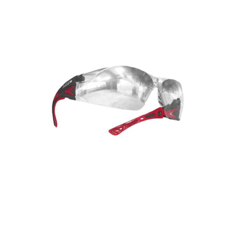 Bolle Safety RUSH+ Safety Glasses with Anti-Scratch and Anti-Fog Coating, Clear Polycarbonate Lens, Grey and Black RUSHPPSI