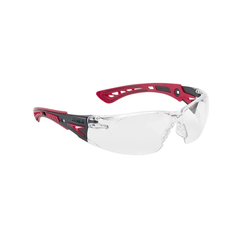 Bolle Safety RUSH+ Safety Glasses with Anti-Scratch and Anti-Fog Coating, Clear Polycarbonate Lens, Grey and Black RUSHPPSI