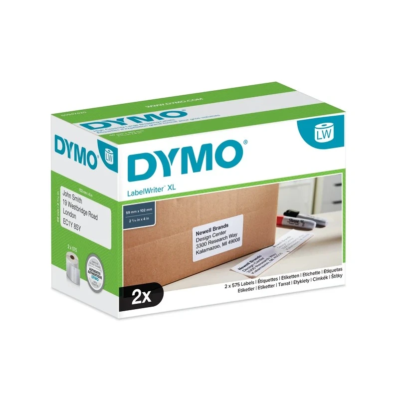 Dymo White Black Print Label Roll 102 mm Width 575 Per Roll Qty S0947420