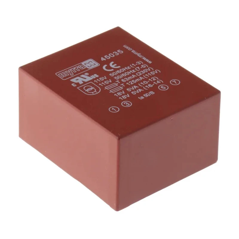 Myrra 18 V ac 2 Output Through Hole PCB Transformer, , VDE EN 61558-2-6, UL 1585, EN 61558-2-6, CEI 85, CEI 126, EN UL506