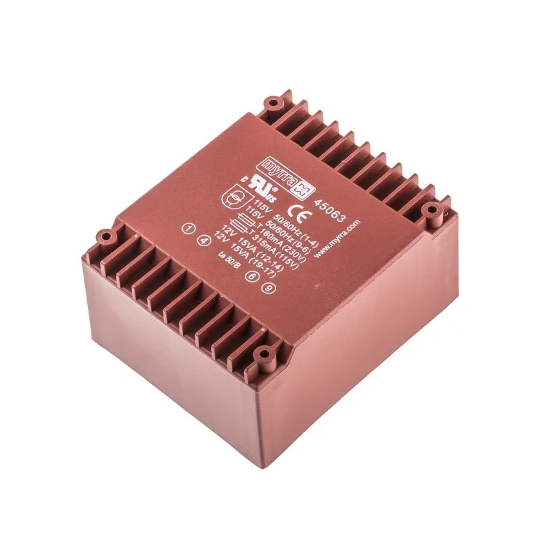 Myrra 12 V ac 2 Output Through Hole PCB Transformer 30 VA, UL 94 VO, UL 1585, EN 60950, CEI 126, CEI 85, EN 61558-2-6 45063