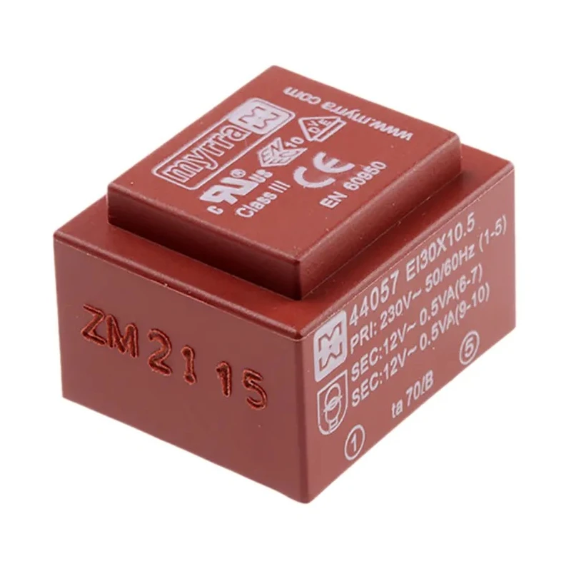 Myrra 12 V ac 2 Output PCB Transformer, UL 5085, EN 61558-2-6, EN 60950, 1.8 VA 44057
