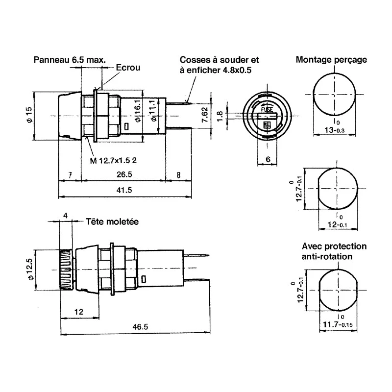 Schurter 16A Panel Mount Fuse Holder, 1P-Pole for 5 x 20 mm Fuse, 250V AC 3101.0010