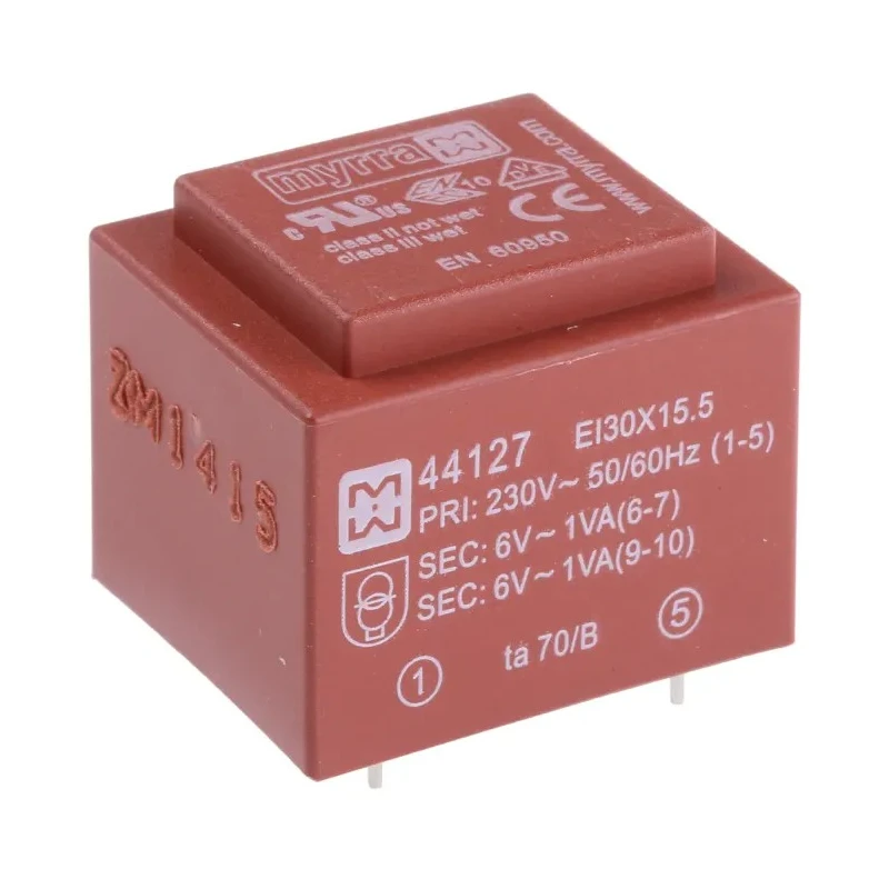 Myrra 6 V AC 2 Output PCB Transformer EN 61558-2-6 2 VA 230 V AC 50-60 Hz 44127