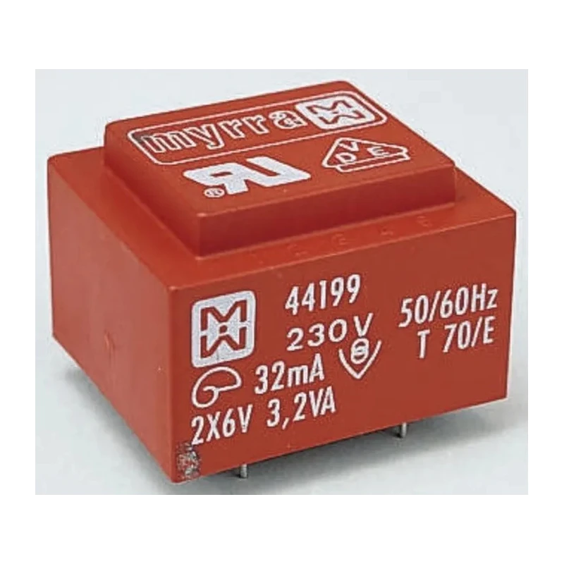 Myrra 18 V ac 2 Output PCB Transformer CEI 85, EN 61558-2-6, UL 1585, EN 60950 44203