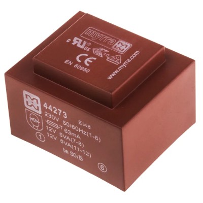 Myrra Through Hole PCB Transformer 230 V ac Primary, 12 V ac Dual Output, 10 VA Power, Model 44273