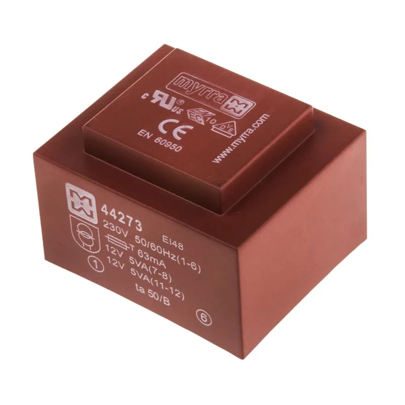Myrra Through Hole PCB Transformer 230 V ac Primary, 12 V ac Dual Output, 10 VA Power, Model 44273