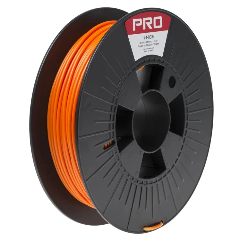 RS PRO 2.85 mm Orange ABS-X 3D Printer Filament 500 g 245°C 174-0034