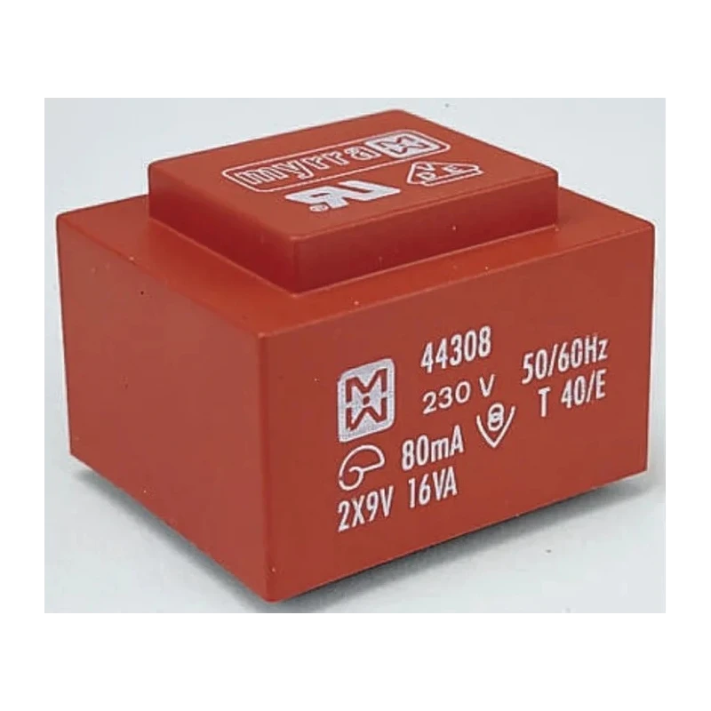 Myrra 6 V AC 2 Output Through Hole PCB Transformer, 16 VA, EN 60950, UL 1585, EN 61558-2-6 44307