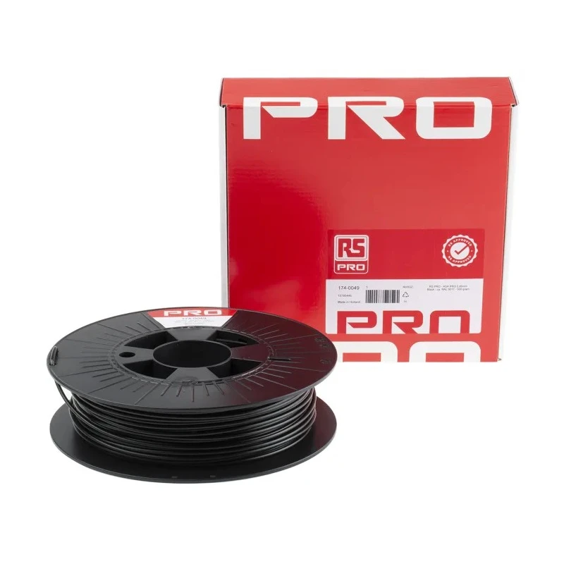 RS PRO 2.85 mm Black ASA 3D Printer Filament, 500 g 174-0049