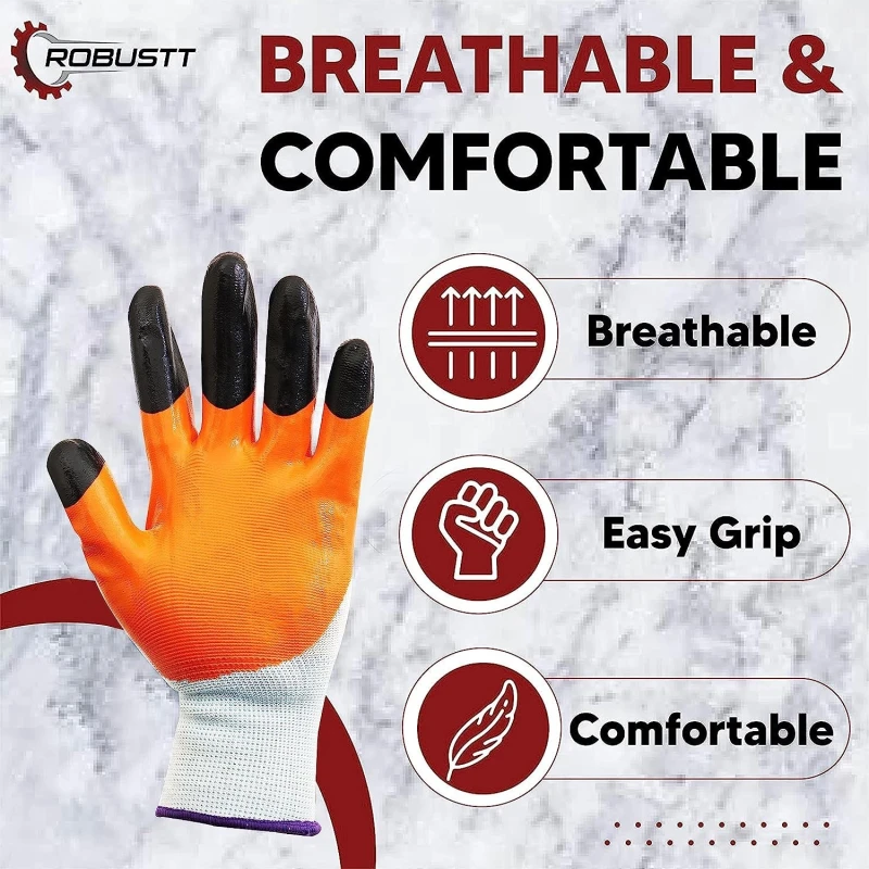 Buy Robustt Multicolor Nylon Nitrile Safety Hand Gloves Online