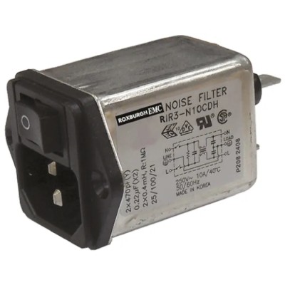 Roxburgh EMC 250 V AC 250 V DC 6A Panel Mount IEC Filter Male 2 Pole Faston RIR306CEH