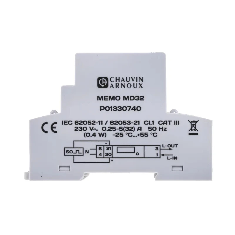 Chauvin Arnoux Energy 1 Phase Digital LCD Energy Meter 120mm Cutout Height 7 Digits 32A Direct Connection P01330740