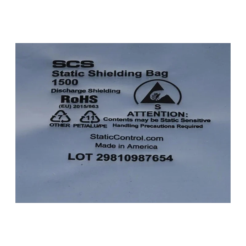 SCS Anti-Static Bag 117mm Width x 330mm Length, Dissipative Static Shielding, RoHS & DIN EN 61340-5-1 Compliant 150713
